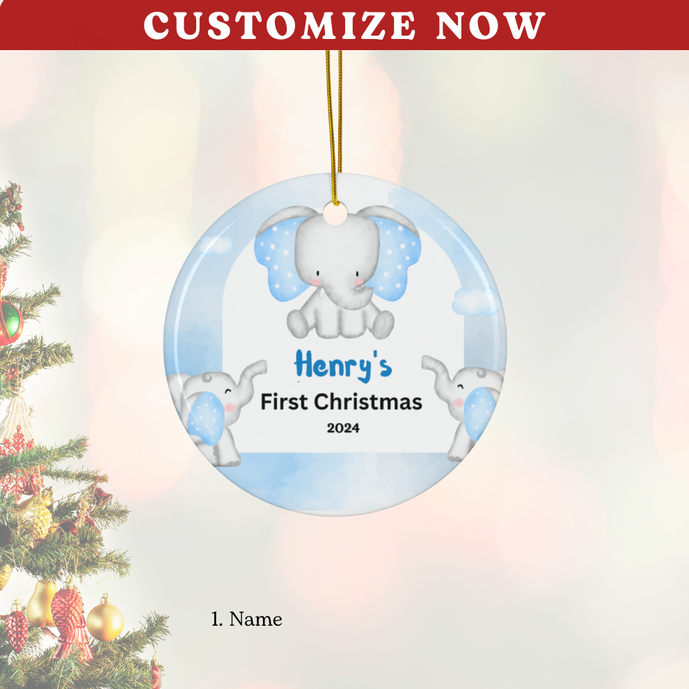 2024 Personalized Baby's First Christmas Circle Ceramic Ornament For Boy