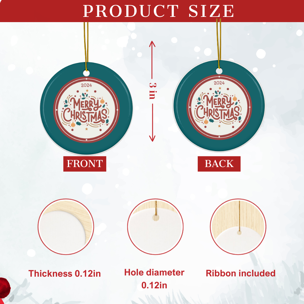 2024 Personalized Merry Christmas Circle Ceramic Ornament
