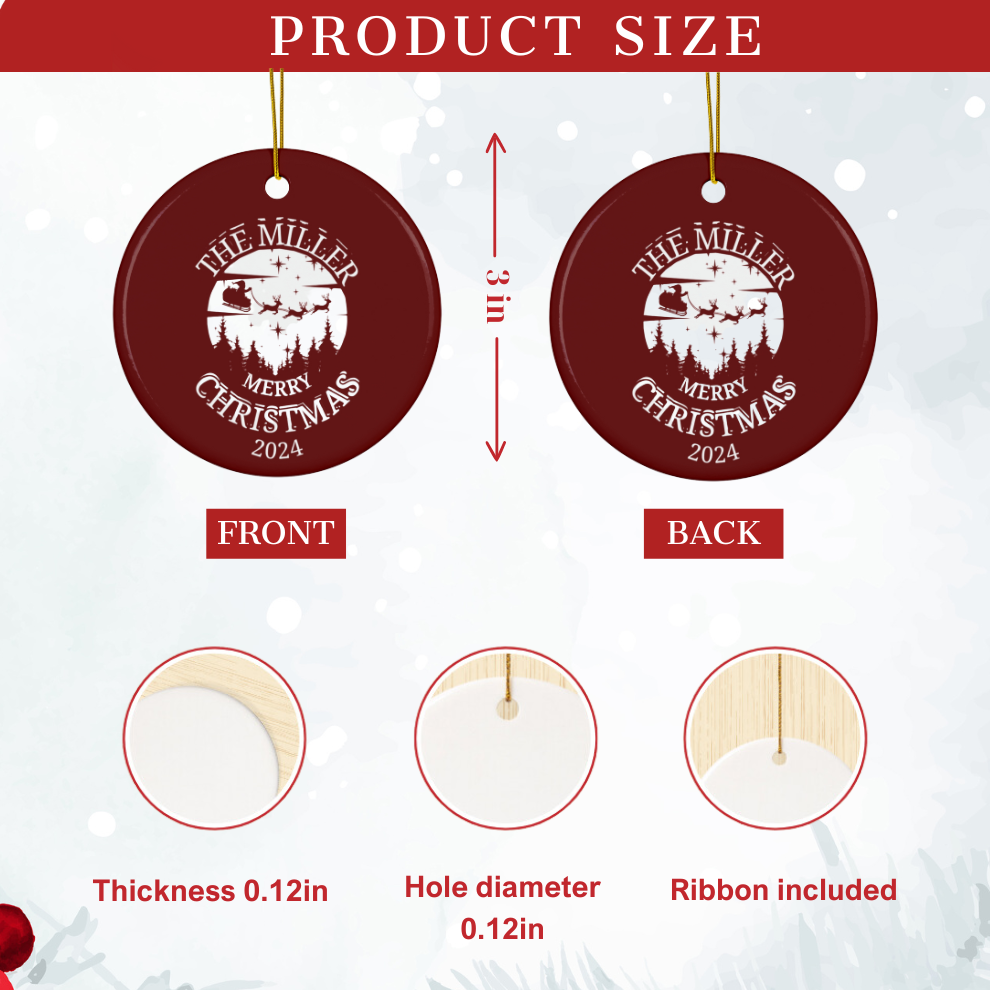 2024 Personalized First Name Merry Christmas Circle Ceramic Ornament