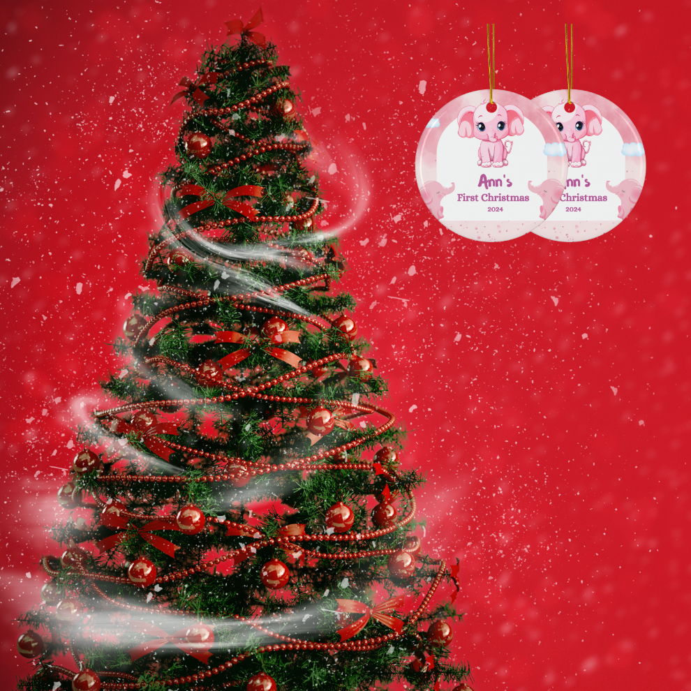 2024 Personalized Baby's First Christmas Circle Ceramic Ornament For Girl