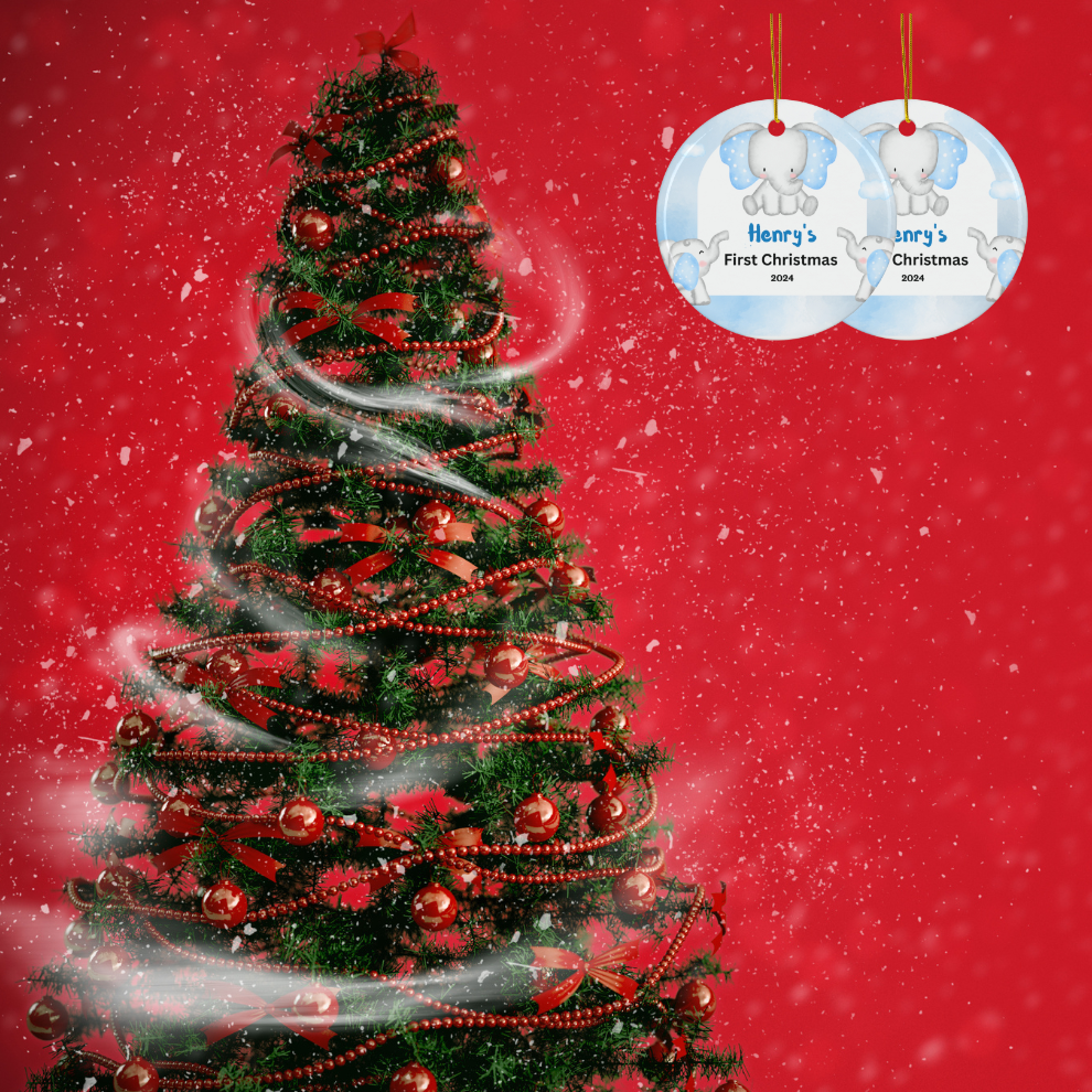 2024 Personalized Baby's First Christmas Circle Ceramic Ornament For Boy