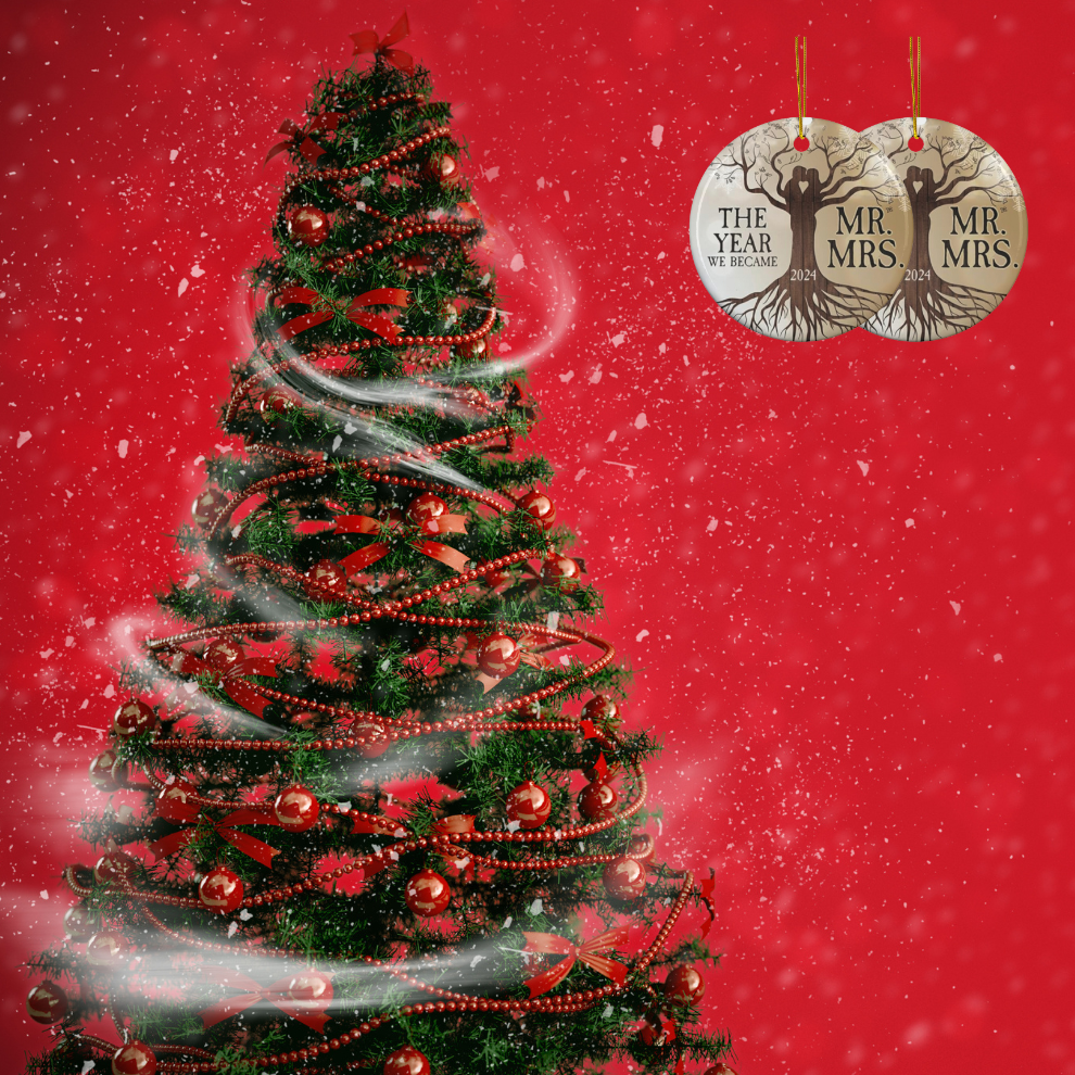 2024 Personalized First Christmas Married Circle Ceramic Ornament