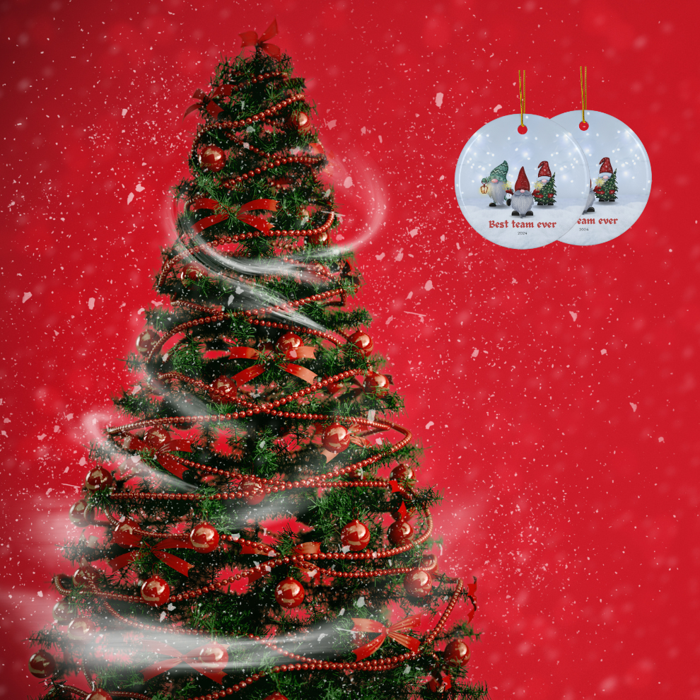 2024 Personalized Best Team Ever Christmas Circle Ceramic Ornament