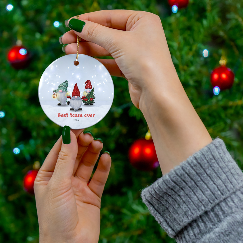 2024 Personalized Best Team Ever Christmas Circle Ceramic Ornament