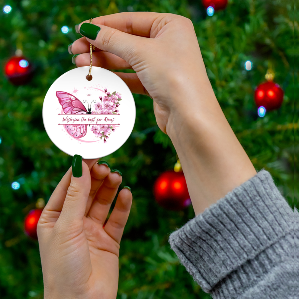 2024 Personalized Merry Christmas Circle Ceramic Ornament