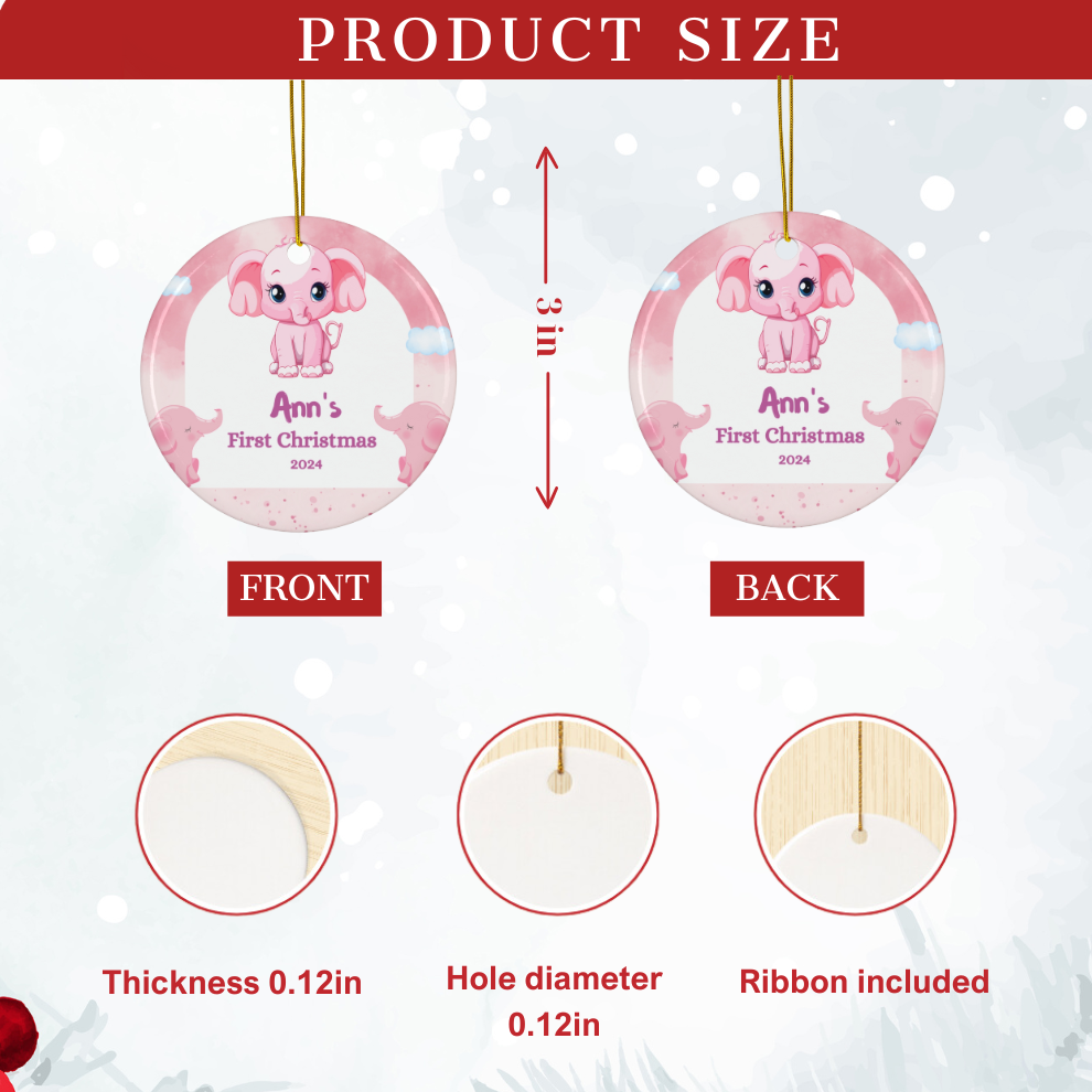 2024 Personalized Baby's First Christmas Circle Ceramic Ornament For Girl