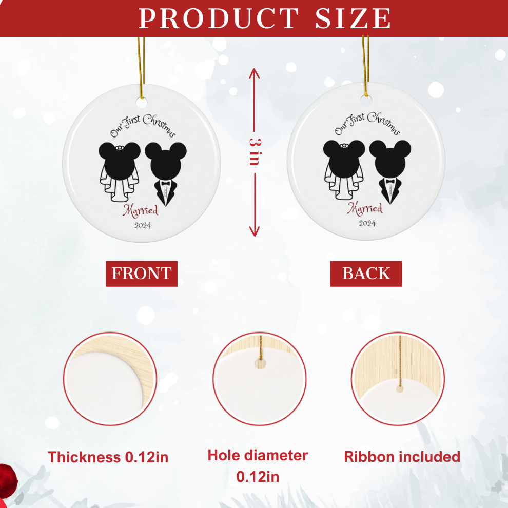 2024 Personalized First Christmas Married Circle Ceramic Ornament