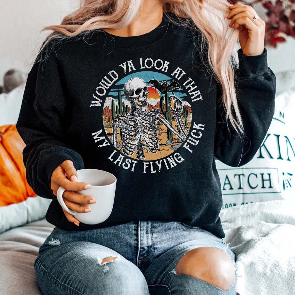 Would Ya Look At That Look My Last Flying Shirt, Western Skeleton Tshirt, Retro Tee, Halloween Shirt, Funny Halloween Tee