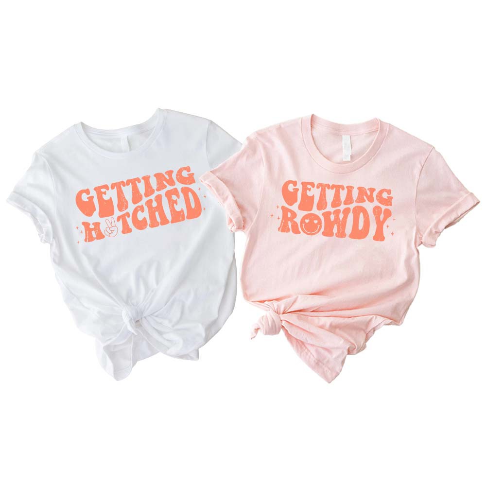 bride shirt, bachelorette party, bachelorette favors, bridal party shirt, bride party shirts, bachelorette shirts, wedding shirt, bridesmaid shirts, cowgirl shirts, wedding gift, Bridal Party Shirts Gettin Hitched Rowdy Preppy Pastel Bachelorette Getting Hippie Party, 60s 70s Shower Shirt Floral Bach, Bachelorette Wedding Hen Aesthetic Bride Bridesmaids Bride Shirt Funny Shirts Gettin' Matching