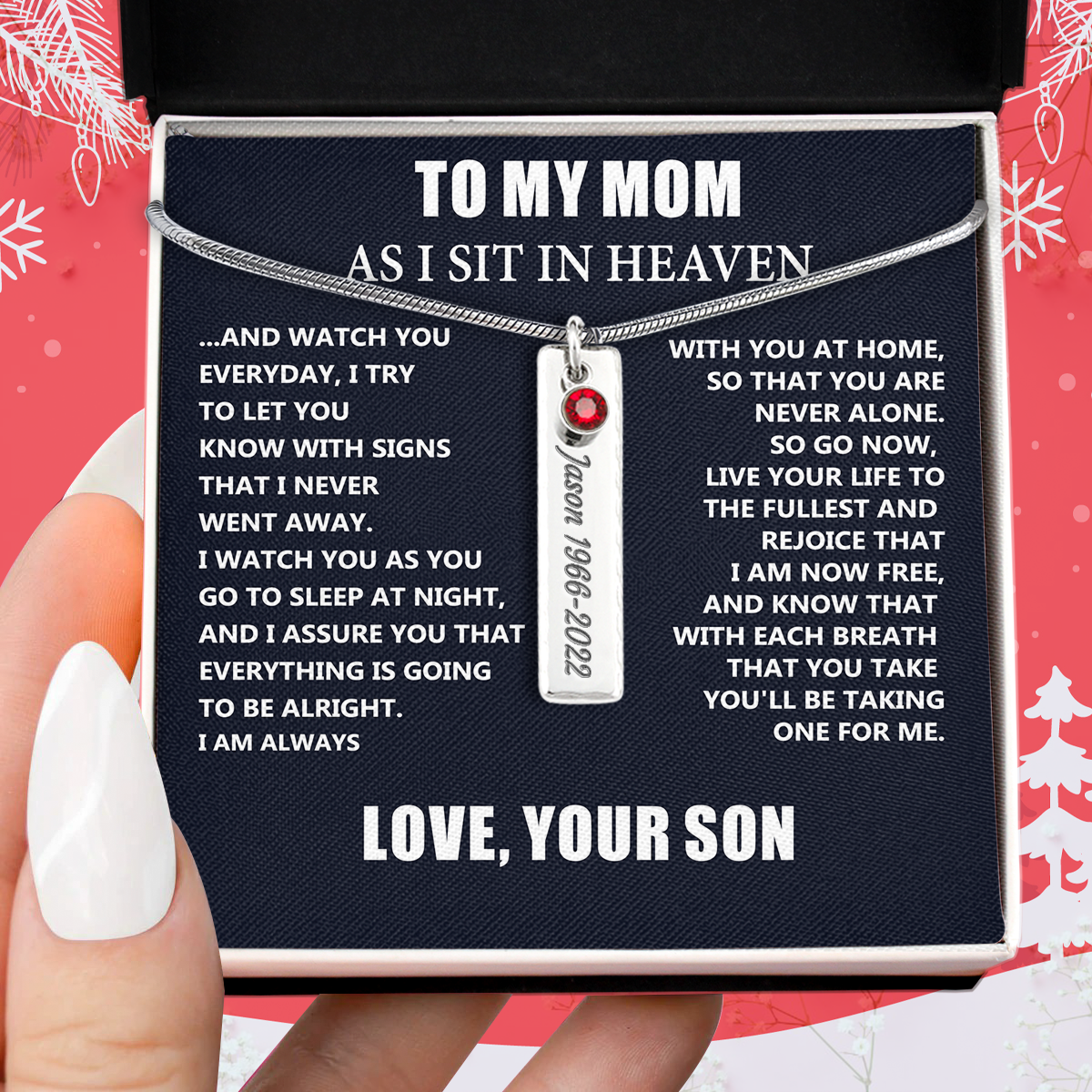 Loss of Son Gift for Mom - Engraved memorial necklace with birthstone - Christmas Mother's Day Necklace Gifts For Mother