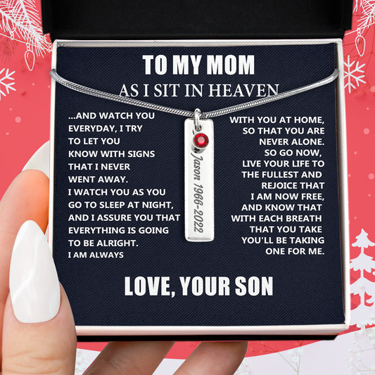 Loss of Son Gift for Mom - Engraved memorial necklace with birthstone - Christmas Mother's Day Necklace Gifts For Mother