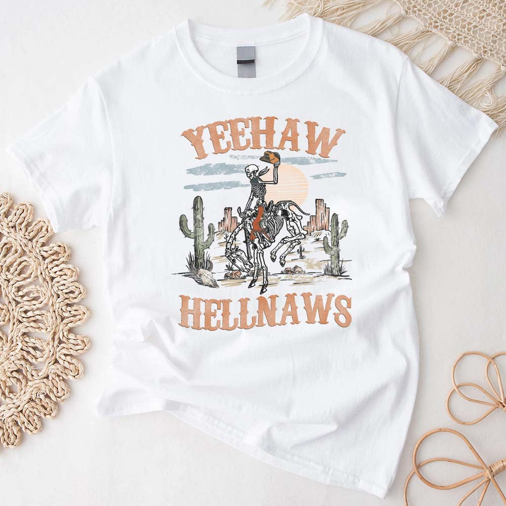 Yeehaws and Hellnaws - Western, Yeehaw Tshirt, Country Girl, Cowboy Tee, Skeleton Howdy Western Country T-Shirt