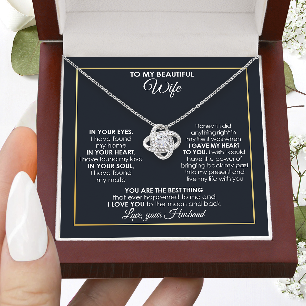 To My Wife Love Knot Necklace Wife Birthday Gift Ideas, Necklace For Wife From Husband, Message Card and Gift Box