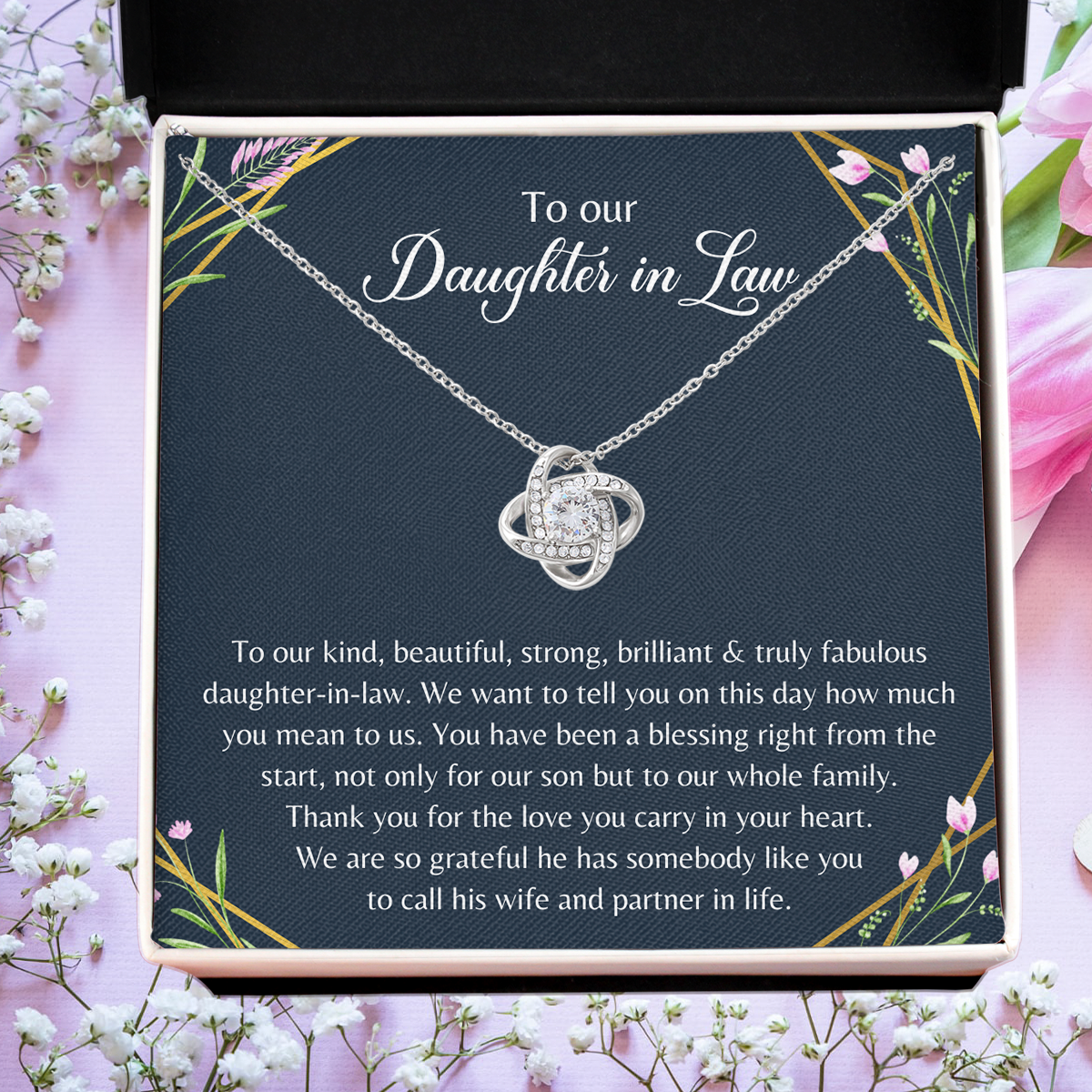 To My Daughter In Law Love Knot Necklace, Bonus Daughter Gift, Wedding Gift For Daughter In Law