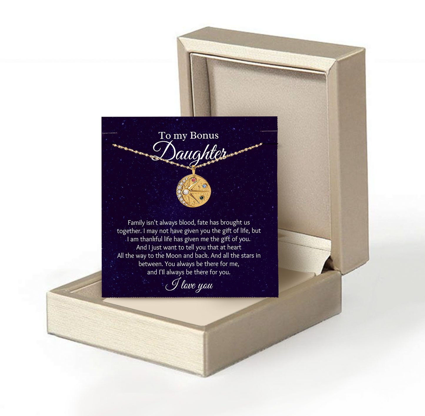 Gift for Bonus Daughter Necklace Sun Moon From Mother Birthday Graduation Gift