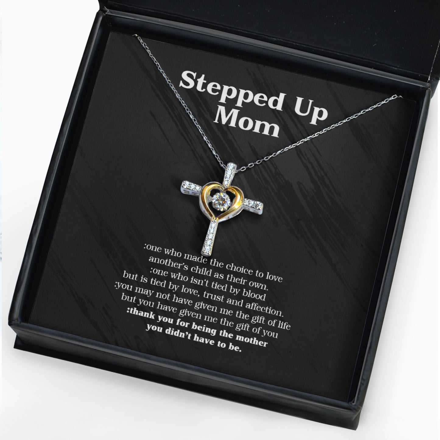 Gift for Stepped Up Mom Cross Dancing Necklace - Thank you for being the mother you didn't have to be - JWshinee