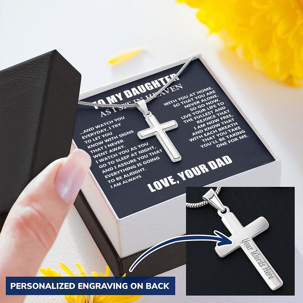 Personalized Cross Necklace Dad Memorial Gift For Daughter- Loss of Dad Gift for Daughter- Christmas Father's Day Necklace Gifts For Daughter