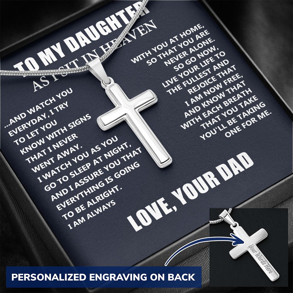 Personalized Cross Necklace Dad Memorial Gift For Daughter- Loss of Dad Gift for Daughter- Christmas Father's Day Necklace Gifts For Daughter
