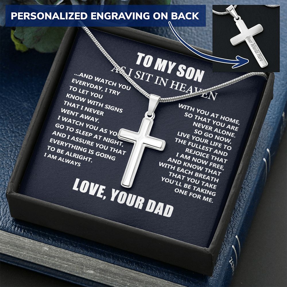 Personalized Cross Necklace Dad Memorial Gift For Son - Loss of Dad Gift for Son- Christmas Father's Day Necklace Gifts For Son