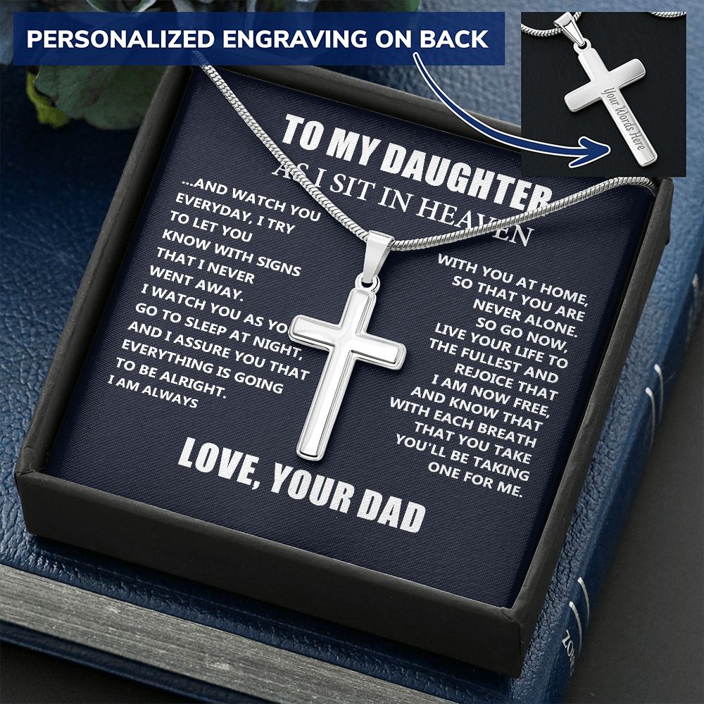 Personalized Cross Necklace Dad Memorial Gift For Daughter- Loss of Dad Gift for Daughter- Christmas Father's Day Necklace Gifts For Daughter