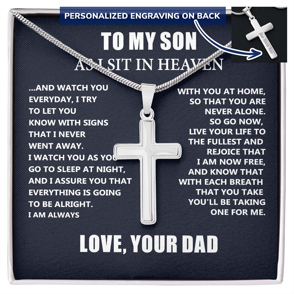 Personalized Cross Necklace Dad Memorial Gift For Son - Loss of Dad Gift for Son- Christmas Father's Day Necklace Gifts For Son