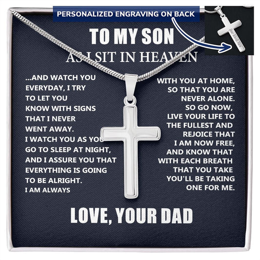 Personalized Cross Necklace Dad Memorial Gift For Son - Loss of Dad Gift for Son- Christmas Father's Day Necklace Gifts For Son