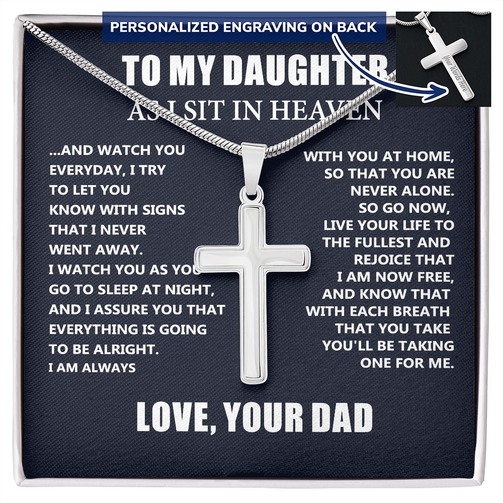 Personalized Cross Necklace Dad Memorial Gift For Daughter- Loss of Dad Gift for Daughter- Christmas Father's Day Necklace Gifts For Daughter