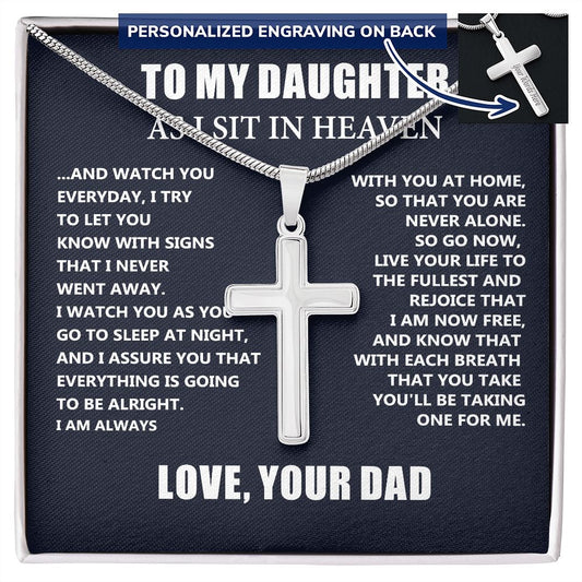 Personalized Cross Necklace Dad Memorial Gift For Daughter- Loss of Dad Gift for Daughter- Christmas Father's Day Necklace Gifts For Daughter