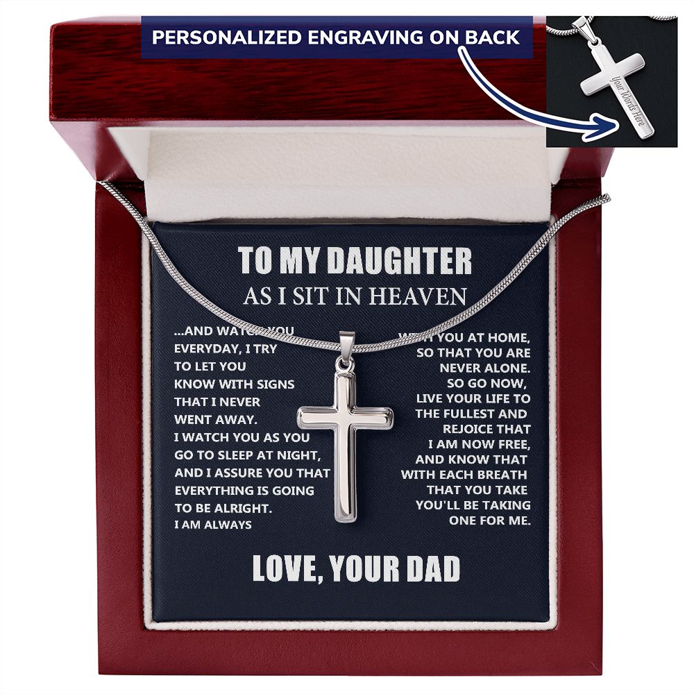Personalized Cross Necklace Dad Memorial Gift For Daughter- Loss of Dad Gift for Daughter- Christmas Father's Day Necklace Gifts For Daughter