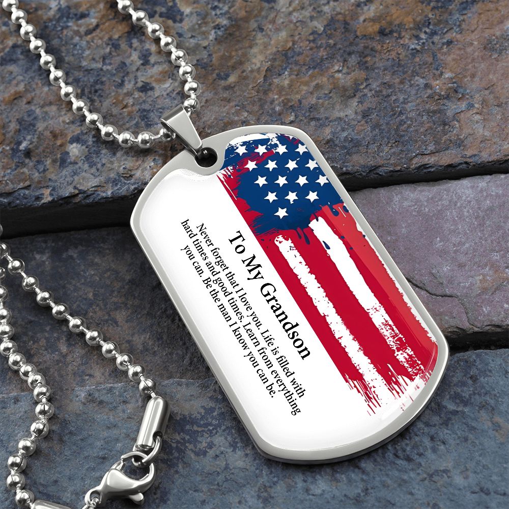 To My Grandson Dog tag Gift Necklace, Birthday Gift For Grandson, Christmas Gift From Grandmother, Gift From Grandpa To Grandson, To My Grandson Necklace Gifts From Grandpa, Grandma