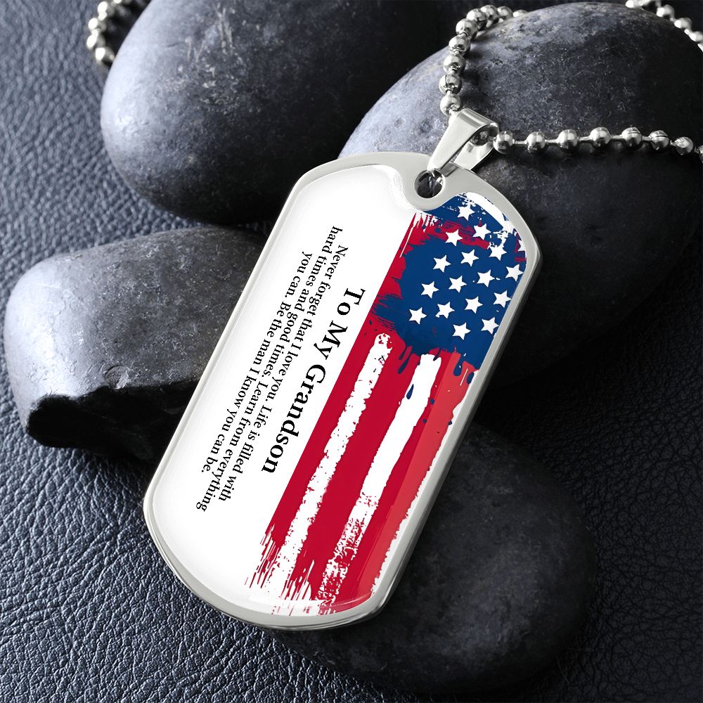 To My Grandson Dog tag Gift Necklace, Birthday Gift For Grandson, Christmas Gift From Grandmother, Gift From Grandpa To Grandson, To My Grandson Necklace Gifts From Grandpa, Grandma