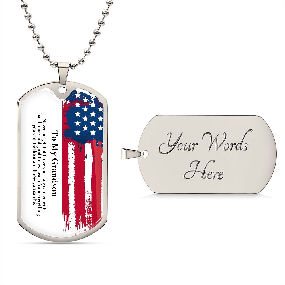 To My Grandson Dog tag Gift Necklace, Birthday Gift For Grandson, Christmas Gift From Grandmother, Gift From Grandpa To Grandson, To My Grandson Necklace Gifts From Grandpa, Grandma