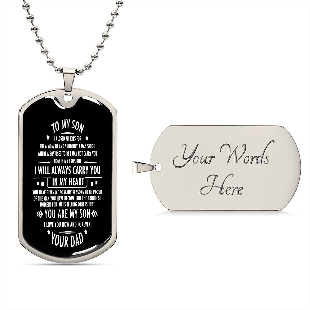 Son Dog Tag, To My Son, Engraved Dog Tag Necklace ,Meaningful Gift, Inspirational Words For Father Son Gift CLG95073