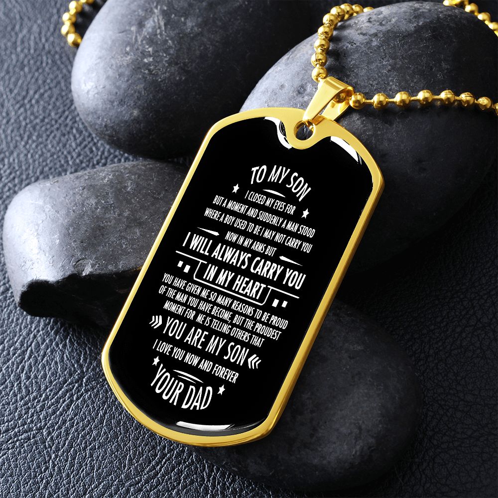 Son Dog Tag, To My Son, Engraved Dog Tag Necklace ,Meaningful Gift, Inspirational Words For Father Son Gift CLG95073