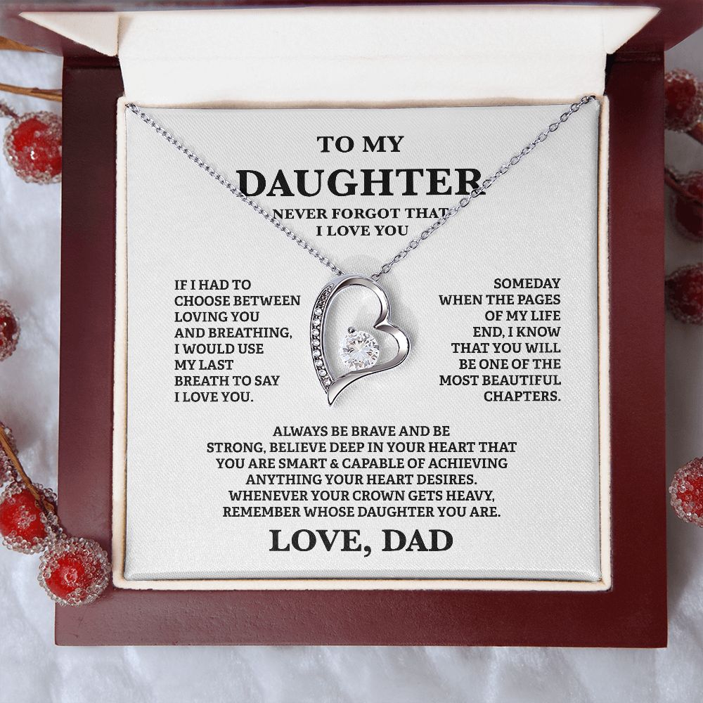 Gift For Daughter From Dad - To My Beautiful Daughter Cubic Zirconia Crystal Forever Love Necklace