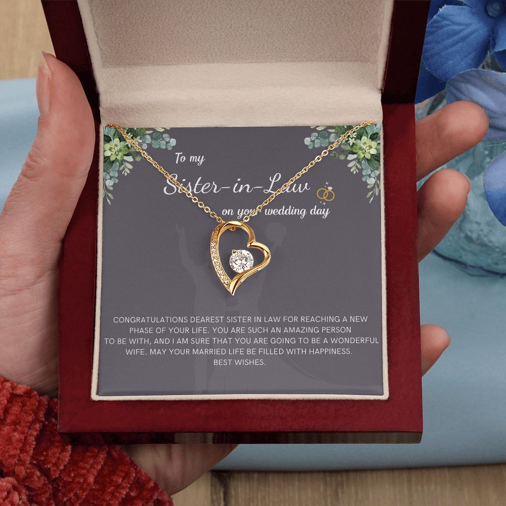 Gifts for Sister-In-Law - Elegant Pendant Necklace with a Sentimental Message, Sister in Law Gift from Bride, Gift for Sister in Law, Wedding Gift SNJW23-240202