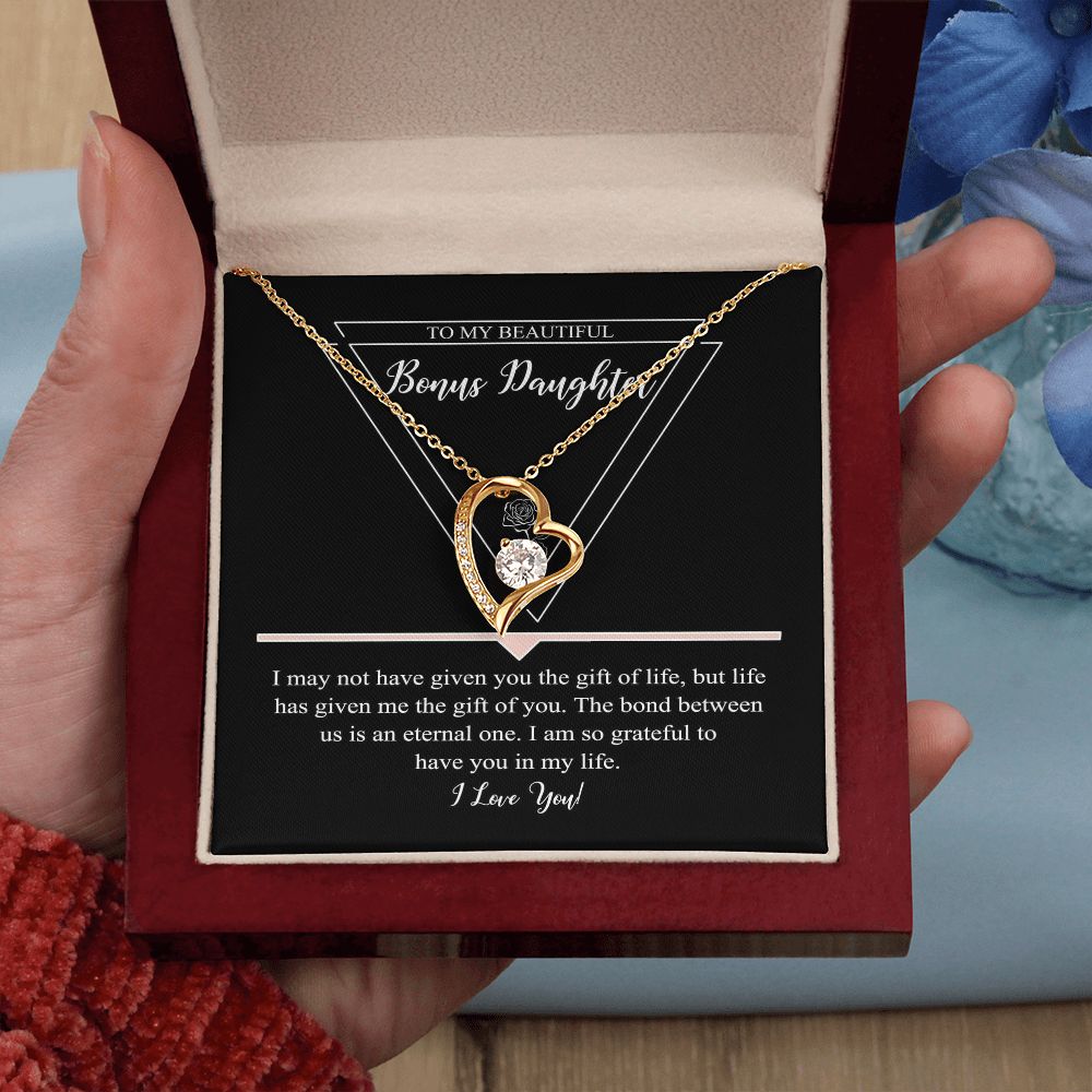 Bonus Daughter Necklace, Gift for Bonus Daughter, Bonus Daughter Jewelry -Forever Love Necklace + Gift Box Message JWSN110763 B0BLP6X2ZK