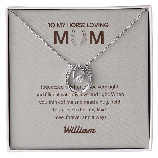 Personalized Horse Mom Lucky Horseshoe Necklace, Gift for Horse Mom, Horse Lovers on Birthday, Christmas, Woman Necklace with Card