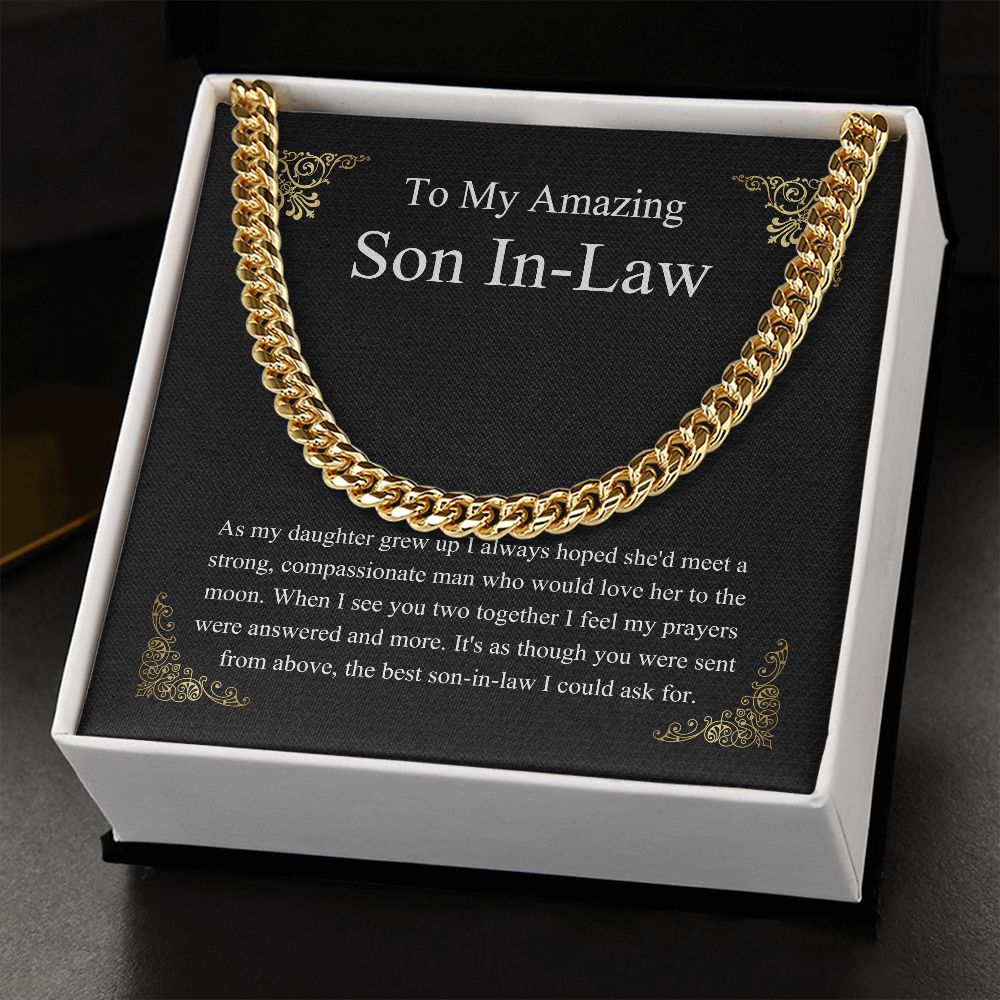MJG Gift For Son In Law Chain Necklace From father in law on Wedding Day gift For him from mother in law Present Chain Necklace with Message Card Stainless Steel