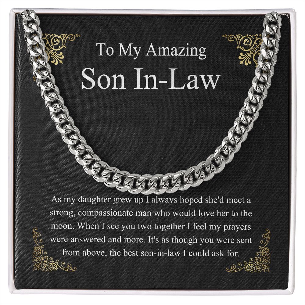 MJG Gift For Son In Law Chain Necklace From father in law on Wedding Day gift For him from mother in law Present Chain Necklace with Message Card Stainless Steel