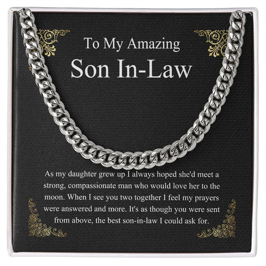MJG Gift For Son In Law Chain Necklace From father in law on Wedding Day gift For him from mother in law Present Chain Necklace with Message Card Stainless Steel