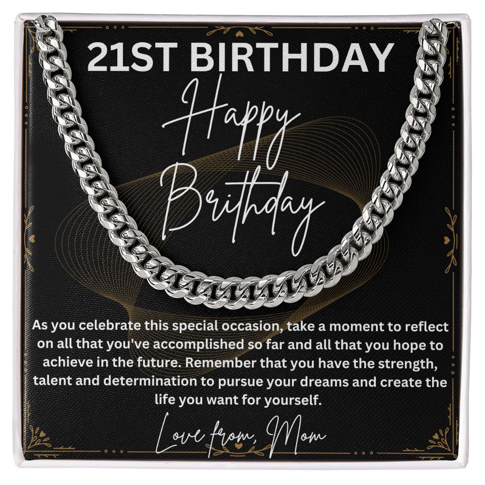 21st Birthday Gifts for Him - Cuban Link Chain Necklace in Stainless Steel