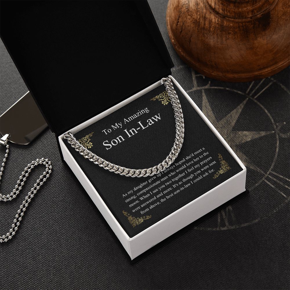 MJG Gift For Son In Law Chain Necklace From father in law on Wedding Day gift For him from mother in law Present Chain Necklace with Message Card Stainless Steel