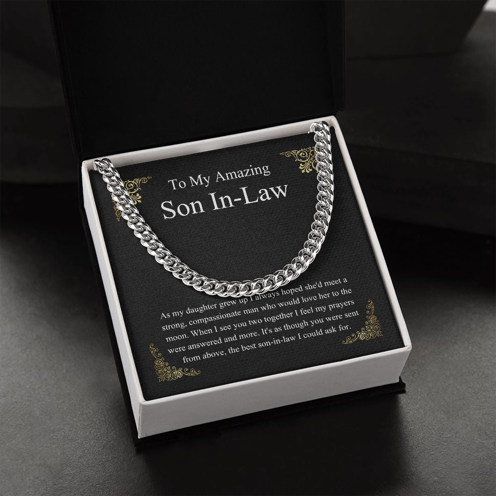 MJG Gift For Son In Law Chain Necklace From father in law on Wedding Day gift For him from mother in law Present Chain Necklace with Message Card Stainless Steel