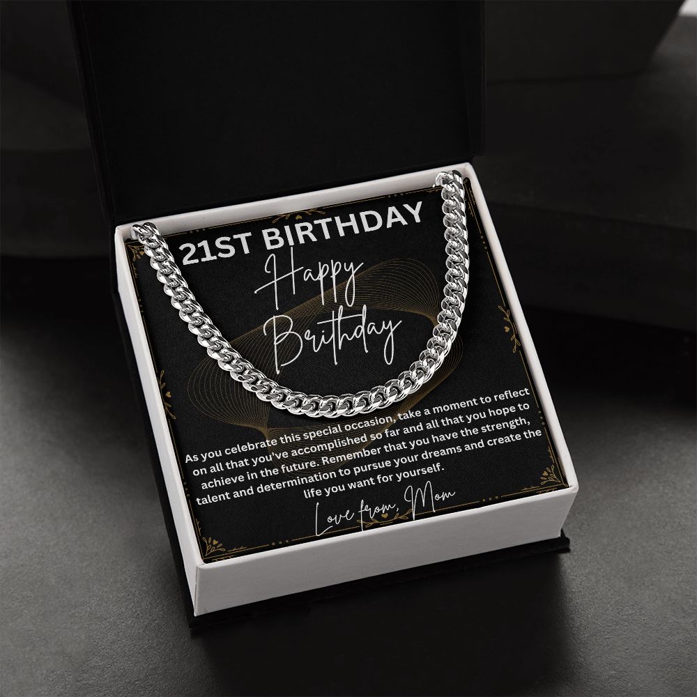 21st Birthday Gifts for Him - Cuban Link Chain Necklace in Stainless Steel