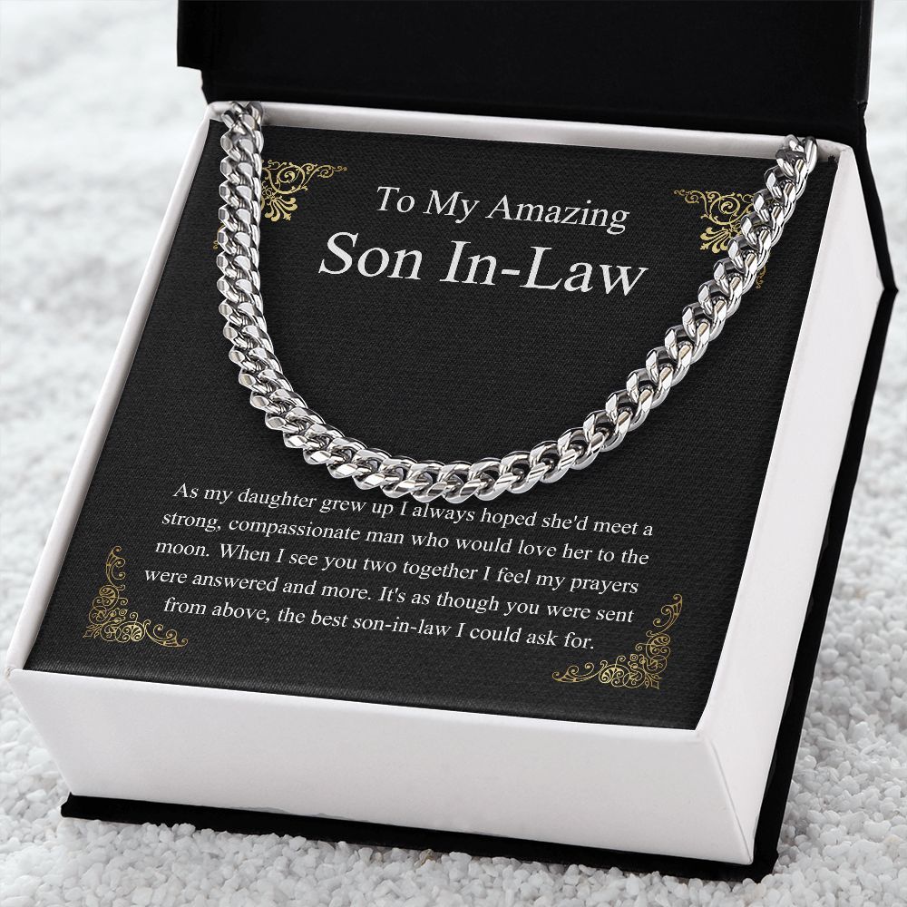 MJG Gift For Son In Law Chain Necklace From father in law on Wedding Day gift For him from mother in law Present Chain Necklace with Message Card Stainless Steel