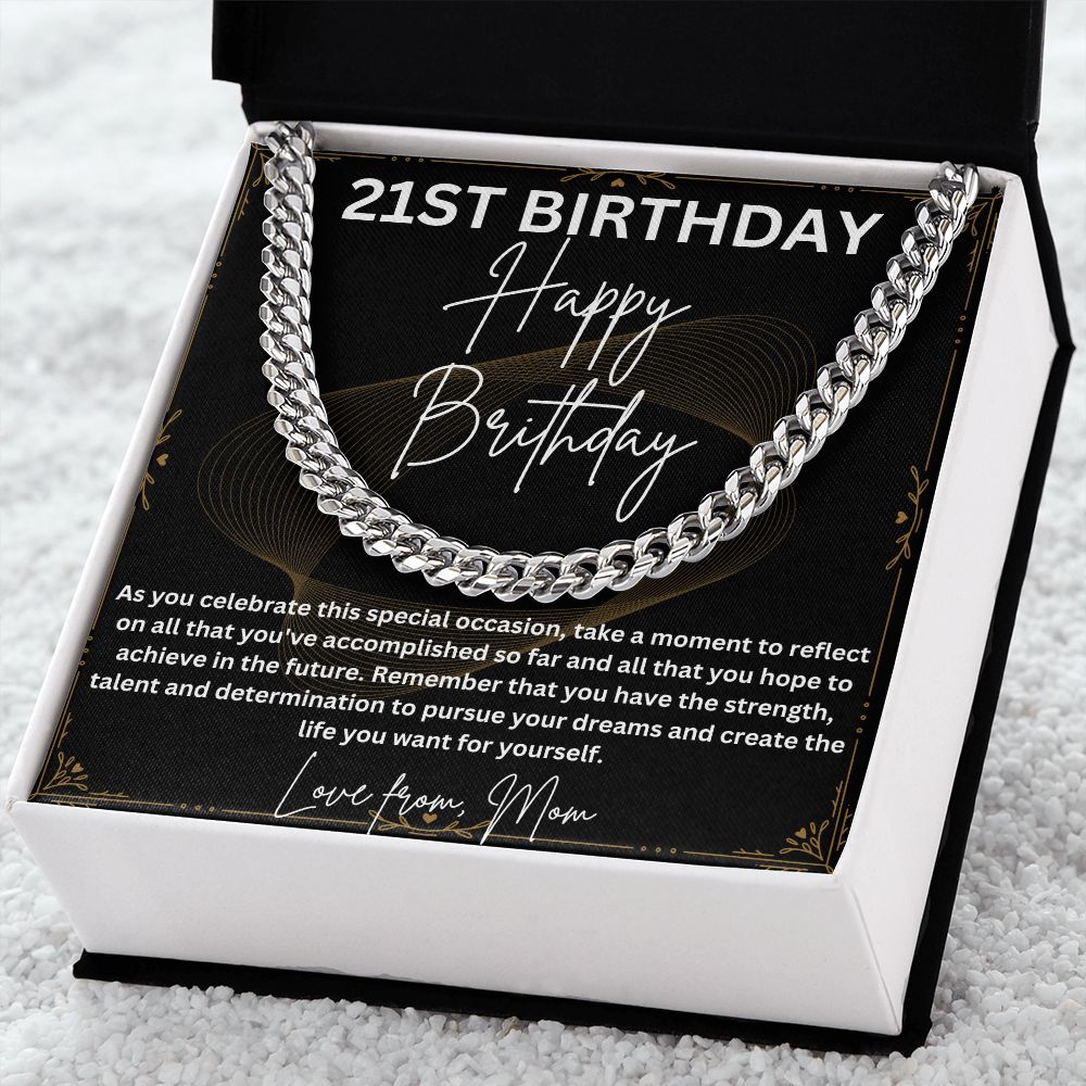 21st Birthday Gifts for Him - Cuban Link Chain Necklace in Stainless Steel