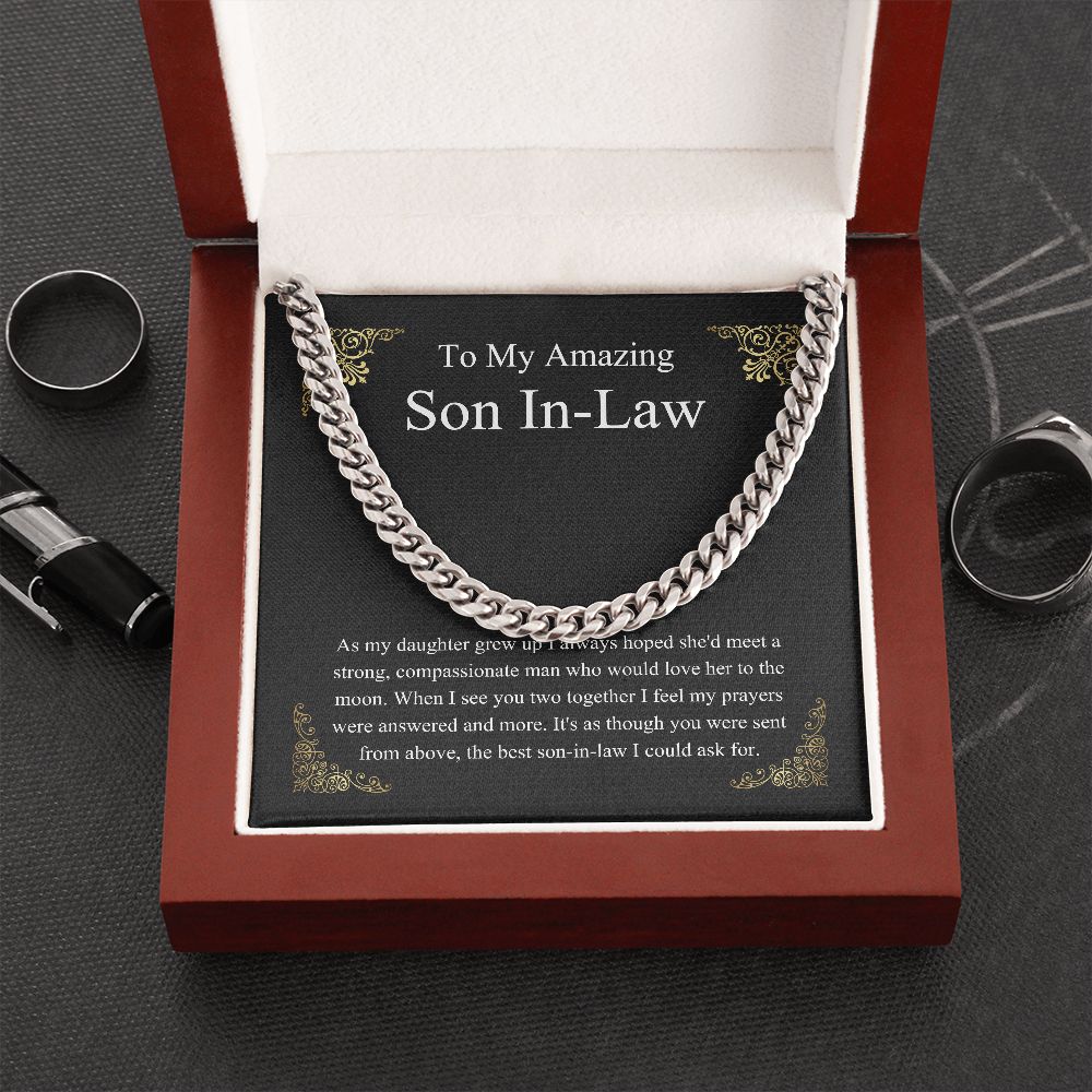 MJG Gift For Son In Law Chain Necklace From father in law on Wedding Day gift For him from mother in law Present Chain Necklace with Message Card Stainless Steel