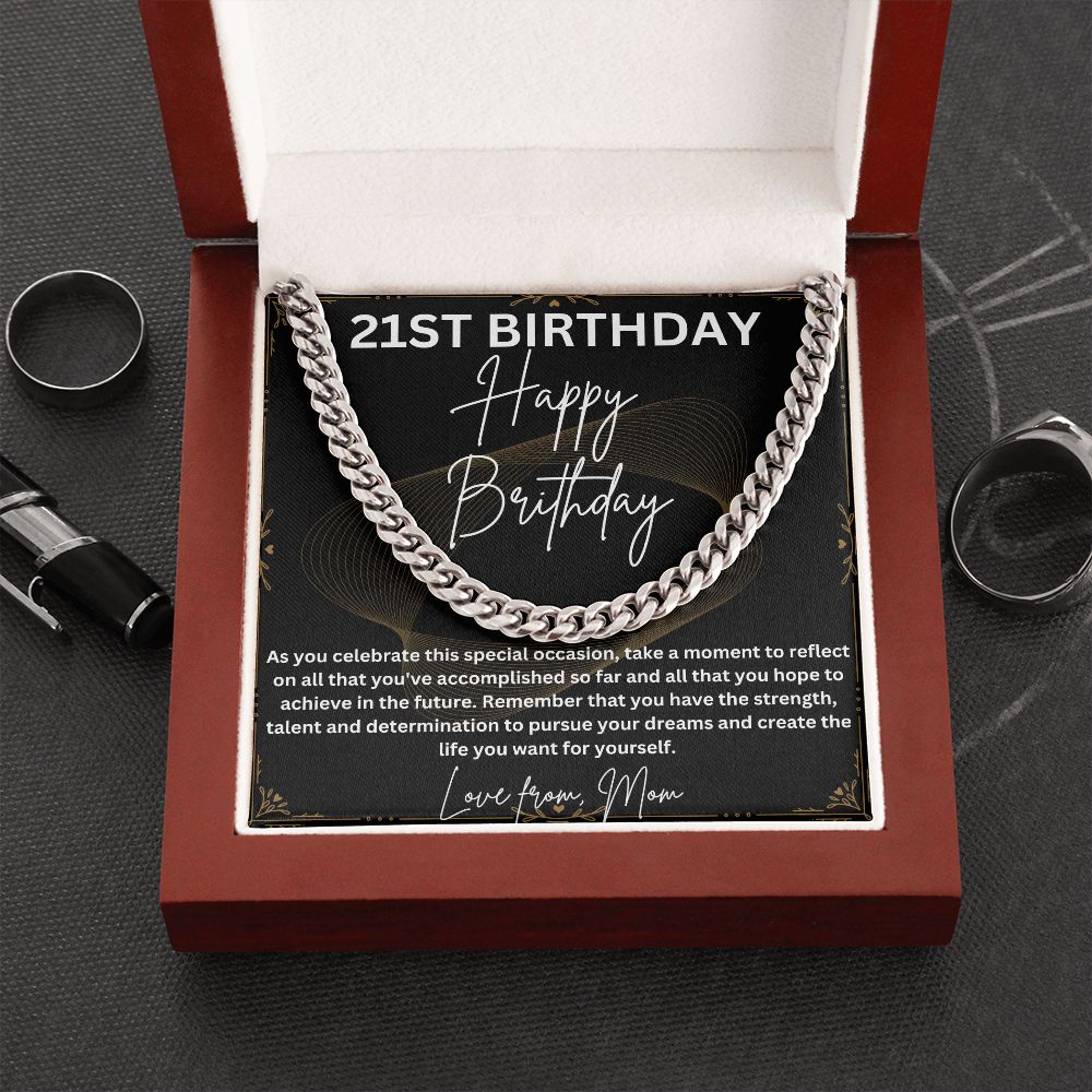 21st Birthday Gifts for Him - Cuban Link Chain Necklace in Stainless Steel