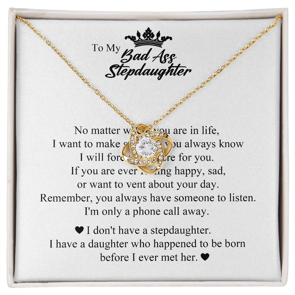 To My Bad Ass Step Daughter, Gifts for Stepdaughter, Step Daughter Gifts, Love Knot Necklace, Jewelry Card for Her, Love Knot Necklace, To My Bonus Daughter From Stepmom Stepdad